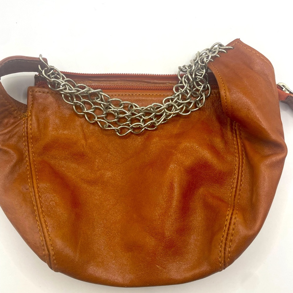 Small tan leather hobo bag